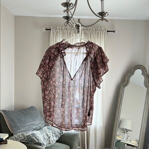 Anthropologie Floral Sheer Blouse - Black and Pink